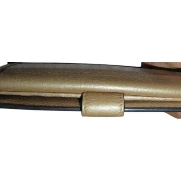 Gucci Vintage Gold Metallic Italian Leather Continental Bifold Flap Long Wallet - Picture 10 of 14